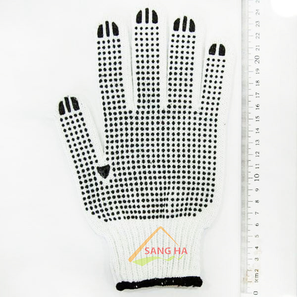 Găng tay len phủ hạt nhựa màu đen
